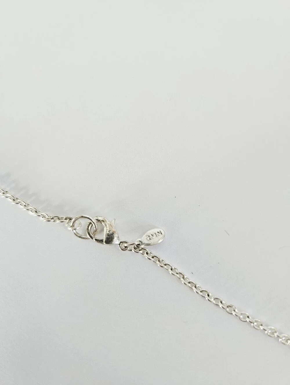 Vintage RMN Roman Blue Faux Pearl Beaded Silver Tone Opera Length Chain Necklace